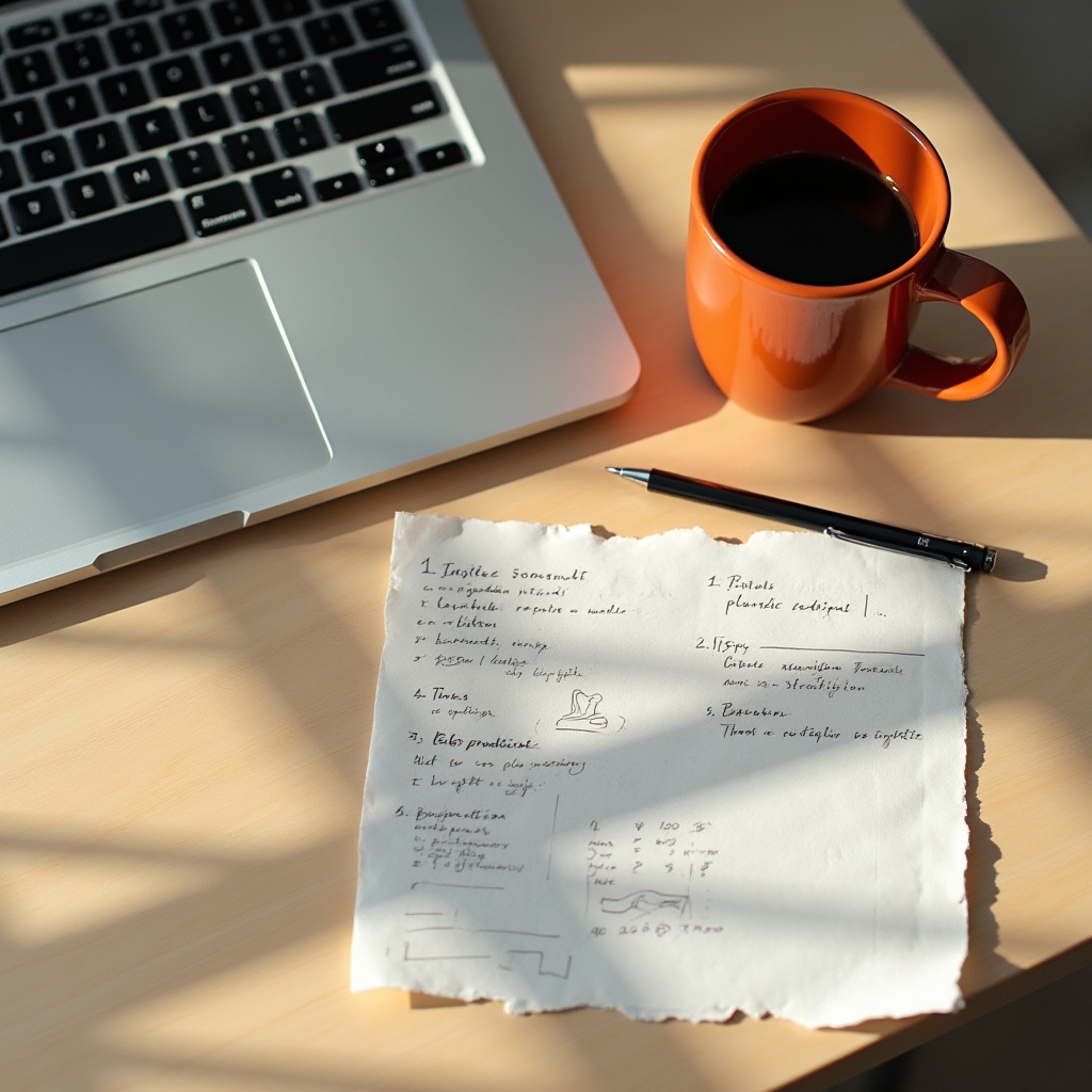 Notas de una sesión de trabajo junto a una computadora portátil