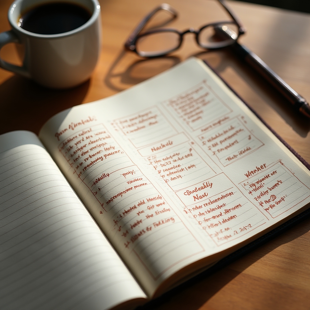 Cuaderno con planificador semanal escrito a mano